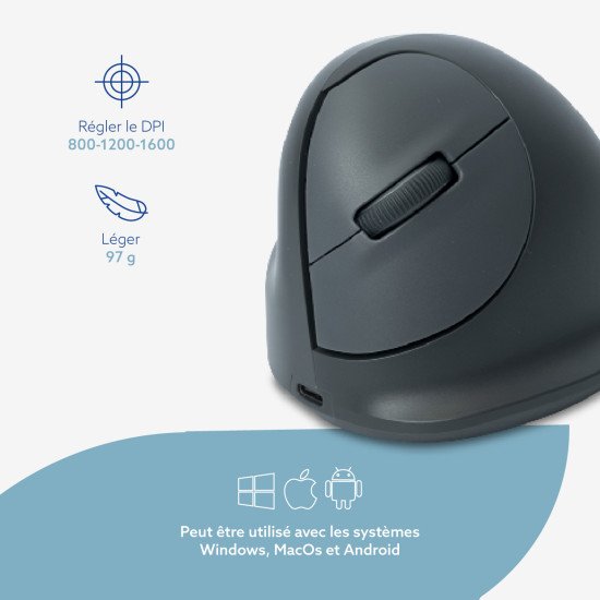 R-Go Tools Souris verticale R-Go HE Basic, souris ergonomique, taille moyenne (longueur de la main : 165-185 mm), pour gauchers, Bluetooth