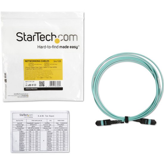 StarTech.com MPO12PL3M câble de fibre optique 3 m MPO/MTP OM3 Couleur aqua