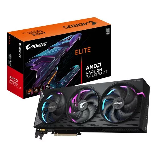 GIGABYTE AORUS Radeon RX 9070 XT ELITE 16G Carte Graphique - 16 Go GDDR6, 256 bits, PCI-E 5.0, 3100 MHz Fréquence du Cœur, 2 x DisplayPort, 2 x HDMI, GV-R9070XTAORUS E-16GD GIGABYTE AORUS Radeon RX 9070 XT ELITE 16G Carte Graphique - 16 Go GDDR6, 256 bits, PCI-E 5.0, 3100 MHz Fréquence du Cœur, 2 x DisplayPort, 2 x HDMI, GV-R9070XTAORUS E-16GD