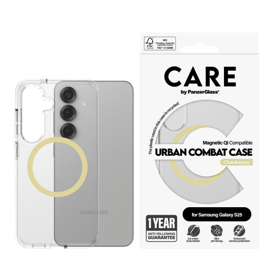 PanzerGlass CARE by ® Flagship Case Transparent Urban Combat w. Chardonnay Qi Compatible Samsung Galaxy S25 coque de protection pour téléphones portables Housse PanzerGlass CARE by ® Flagship Case Transparent Urban Combat w. Chardonnay Qi Compatible Samsung Galaxy S25 coque de protection pour téléphones portables Housse