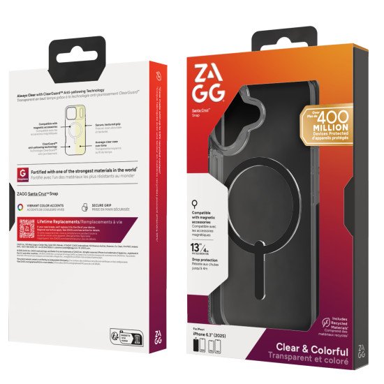 ZAGG Santa Cruz Snap coque de protection pour téléphones portables 16 cm (6.3") Housse Noir, Transparent ZAGG Santa Cruz Snap coque de protection pour téléphones portables 16 cm (6.3") Housse Noir, Transparent