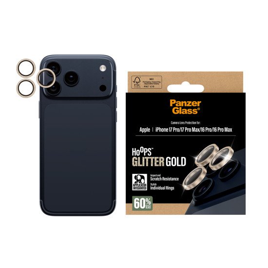 PanzerGlass ® Hoops® Glitter Gold Camera Lens Protector iPhone 17 Pro | iPhone 17 Pro Max | iPhone 16 Pro | 16 Pro Max Protection d'écran transparent Apple 1 pièce(s) PanzerGlass ® Hoops® Glitter Gold Camera Lens Protector iPhone 17 Pro | iPhone 17 Pro Max | iPhone 16 Pro | 16 Pro Max Protection d'écran transparent Apple 1 pièce(s)