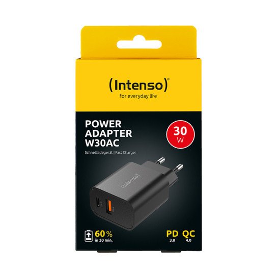 Intenso Adaptateur secteur W30AC, 30 W, ports USB-A et USB-C, noir