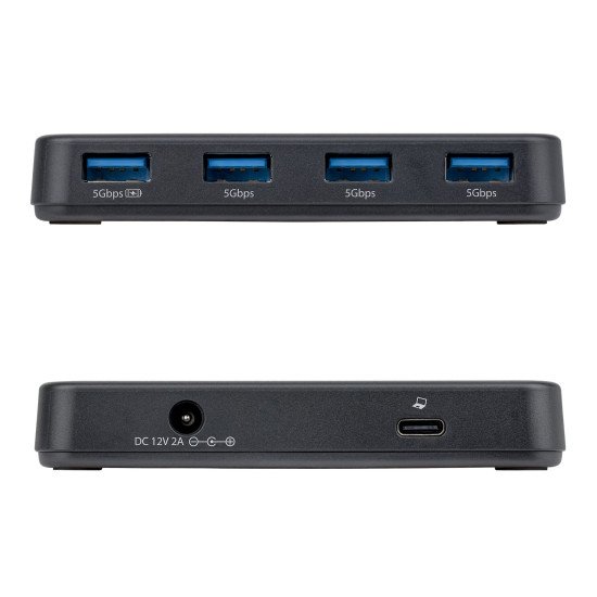 StarTech.com Hub USB-A à 4 Ports, 5 Gbps, Auto-Alimenté, Câble Hôte USB-C et USB-A 2 en 1, 1 Port de Chargement BC 1.2, Adaptateur Secteur 24W Inclus, MacBook et Windows