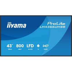 iiyama LH4366UHSB-B1AG Écran d'affichage dynamique Écran plat de signalisation numérique 109,2 cm (43") LCD Wifi 800 cd/m² 4K Ultra HD Noir Intégré dans le processeur Android 24/7