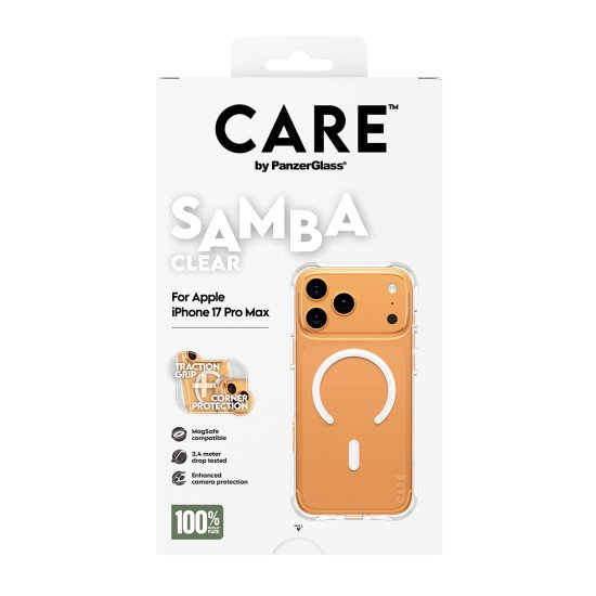 PanzerGlass CARE by ® Fashionable Case Samba Transparent w. White MagSafe iPhone 17 Pro Max coque de protection pour téléphones portables Housse PanzerGlass CARE by ® Fashionable Case Samba Transparent w. White MagSafe iPhone 17 Pro Max coque de protection pour téléphones portables Housse