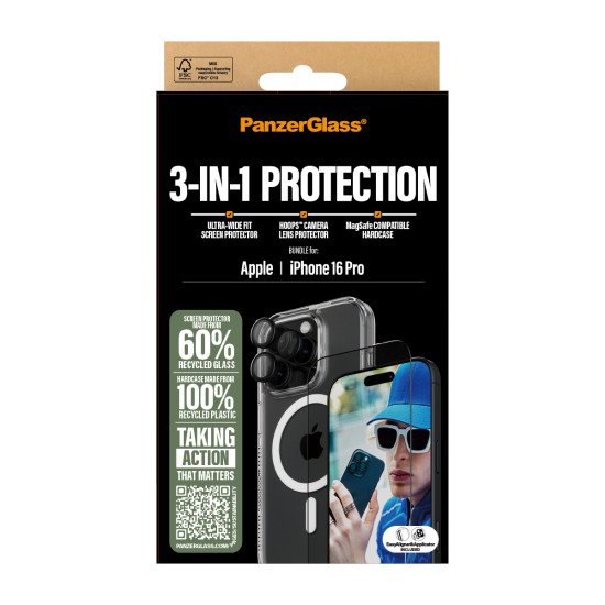 PanzerGlass ® 3-in-1 Protection Bundle iPhone 16 Pro Protection d'écran transparent Apple 1 pièce(s) PanzerGlass ® 3-in-1 Protection Bundle iPhone 16 Pro Protection d'écran transparent Apple 1 pièce(s)