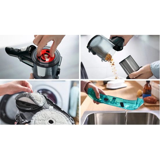 Bosch BSS712XHYG aspirateur balai et balai électrique Aspirateur-balai 2 en 1 Batterie Sec HEPA Sans sac 0,3 L Couleur aqua, Noir, Argent, Blanc 2,5 Ah