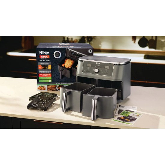 Ninja DZ400EU friteuse Double 9,5 L Autonome 2470 W Friteuse d'air chaud Gris Ninja DZ400EU friteuse Double 9,5 L Autonome 2470 W Friteuse d'air chaud Gris