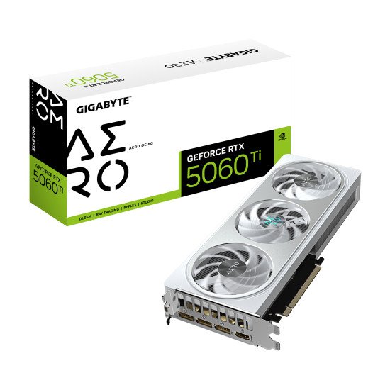 GIGABYTE GeForce RTX 5060 Ti AERO OC 8G Carte Graphique – 8 Go GDDR7, 128 bits, PCI-E 5.0, 2647 MHz Fréquence du processeur, 3 x DisplayPort, 1 x HDMI, GV-N506TAERO OC-8GD
