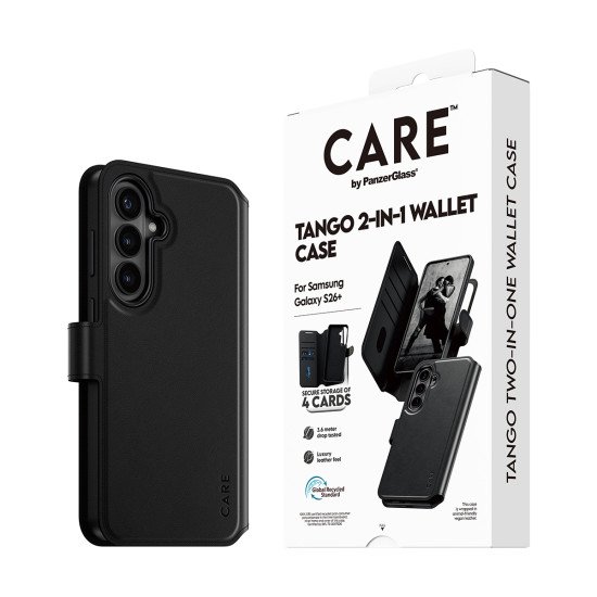 PanzerGlass CARE™ by ® Tango 2-in-1 Wallet Case w. Qi Samsung Galaxy S26+ coque de protection pour téléphones portables Housse Transparent