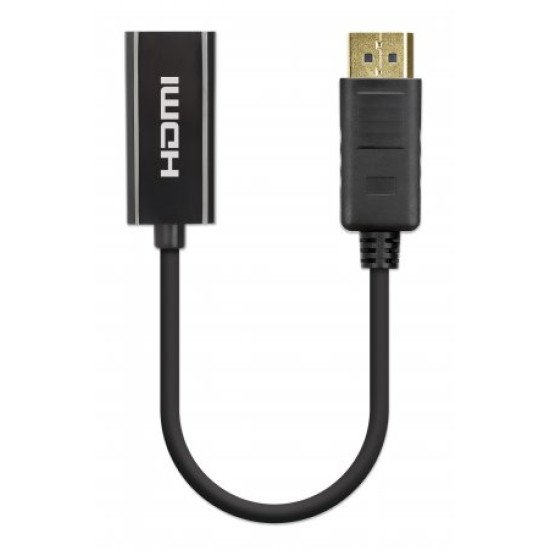 Manhattan Adaptateur actif DisplayPort 1.2 vers HDMI, 4K à 60 Hz, 15 cm, mâle vers femelle, DP avec verrouillage, non bidirectionnel, noir, garantie 3 ans, équivalent à DP2HD4K60S