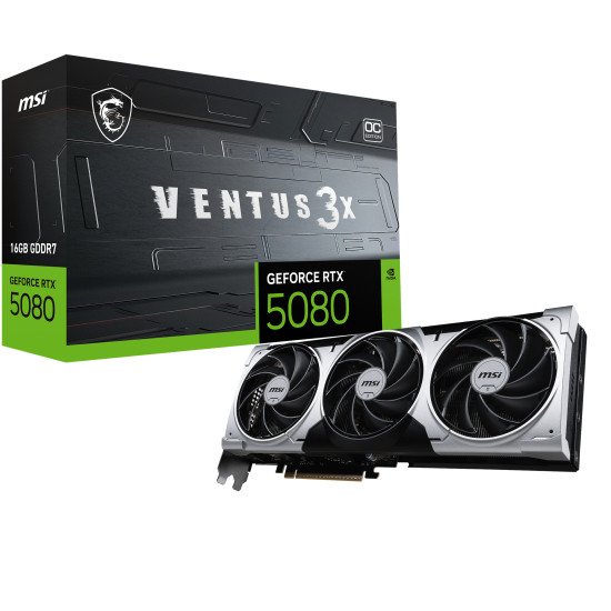 MSI VENTUS GEFORCE RTX 5080 16G 3X OC PLUS carte graphique NVIDIA 16 Go GDDR7 MSI VENTUS GEFORCE RTX 5080 16G 3X OC PLUS carte graphique NVIDIA 16 Go GDDR7