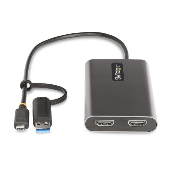 StarTech.com Adaptateur USB-C vers Double HDMI - USB-C ou A vers 2x HDMI - 4K 60Hz - 100W Power Delivery Pass-Through - Adaptateur Vidéo avec Câble Intégré de 30cm - Convertisseur USB-C vers HDMI pour PC Portable StarTech.com Adaptateur USB-C vers Double HDMI - USB-C ou A vers 2x HDMI - 4K 60Hz - 100W Power Delivery Pass-Through - Adaptateur Vidéo avec Câble Intégré de 30cm - Convertisseur USB-C vers HDMI pour PC Portable