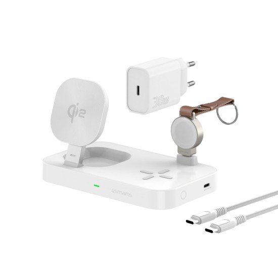 4smarts 540994 chargeur d'appareils mobiles Casques, Smartphone, Smartwatch Blanc CC, USB Recharge sans fil Charge rapide Intérieure