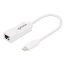 Manhattan Adaptateur USB-C vers Ethernet Gigabit, réseau 10/100/1000 Mbit/s, jusqu'à 2 Gbit/s en duplex intégral, RJ45, blanc, garantie 3 ans, équivalent à US1GC30W