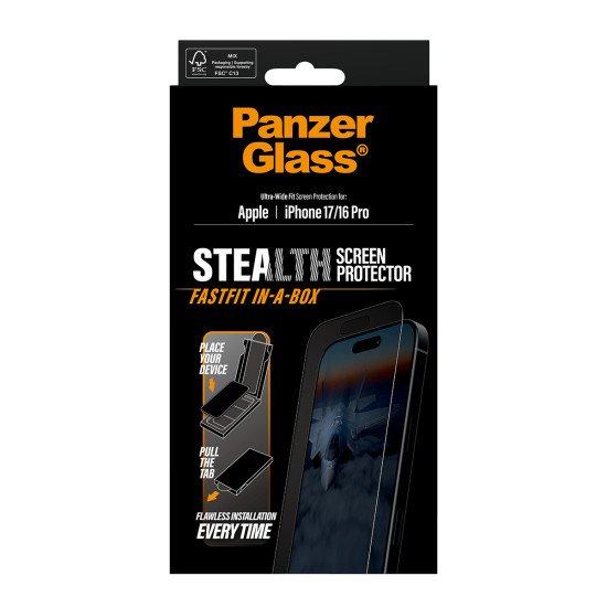 PanzerGlass ® Stealth Screen Protector iPhone 17 | iPhone 16 Pro | Ultra-Wide Fit w. FASTFIT IN-A-BOX Protection d'écran transparent Apple 1 pièce(s)