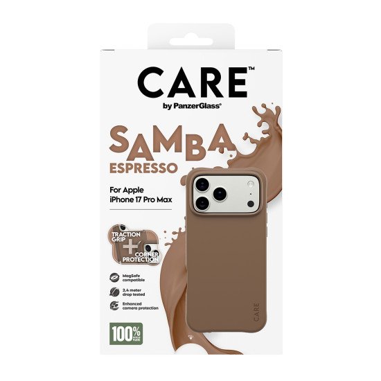 PanzerGlass CARE by ® Fashionable Case Samba Espresso w. MagSafe iPhone 17 Pro Max coque de protection pour téléphones portables Housse Marron PanzerGlass CARE by ® Fashionable Case Samba Espresso w. MagSafe iPhone 17 Pro Max coque de protection pour téléphones portables Housse Marron