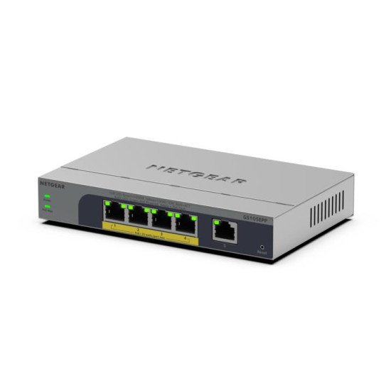 NETGEAR GS105EPP Non-géré Gigabit Ethernet (10/100/1000) Connexion Ethernet POE Montage sur le bureau ou sur le mur Gris