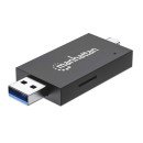 Manhattan Lecteur/enregistreur de cartes multiformat USB-A/USB-C, 5 Gbps (USB 3.0), connecteur mâle vers emplacements microSD et SD/MMC, format mini, compatible avec Windows ou Mac, noir/translucide, garantie de 3 ans