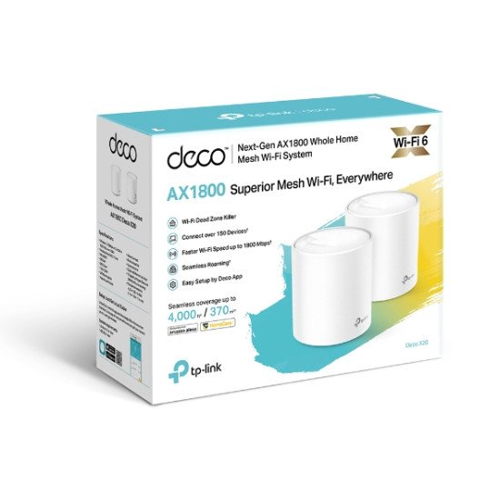 TP-LINK Deco X20 (2-pack) routeur sans fil Gigabit Ethernet Bi-bande (2,4 GHz / 5 GHz) Blanc