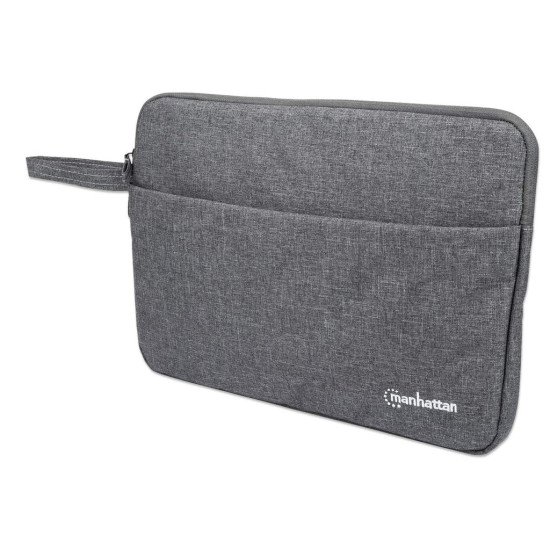 Manhattan Housse Seattle pour ordinateur portable 14,5", grise, rembourrée, intérieur ultra doux, compartiment principal à double zip, poche avant zippée, boucle de transport, résistante à l'eau, garantie 3 ans