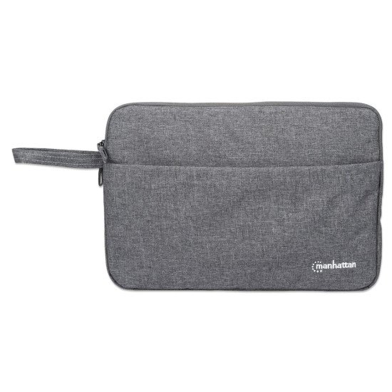 Manhattan Housse Seattle pour ordinateur portable 14,5", grise, rembourrée, intérieur ultra doux, compartiment principal à double zip, poche avant zippée, boucle de transport, résistante à l'eau, garantie 3 ans