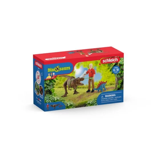 Schleich 41465 Attaque T-Rex – Avec Flynn, Stégosaure Et Accessoires, Dès 4 Ans