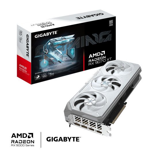 GIGABYTE Radeon RX 9070 XT GAMING OC ICE 16G Carte Graphique - 16GB GDDR6, 256bit, PCI-E 5.0, 3060 MHz Fréquence du cœur, 2 x DisplayPort, 2 x HDMI, GV-R907XGAMINGOCICE-16GD