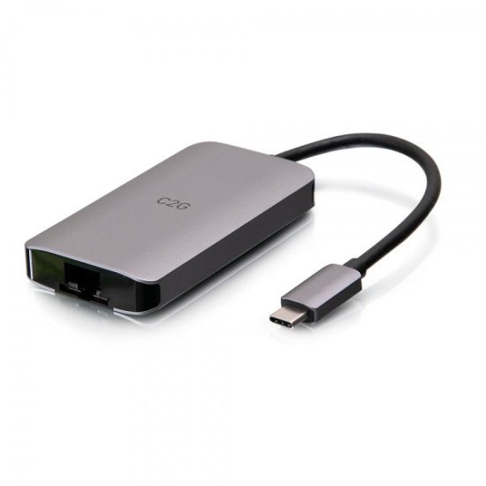 C2G Mini station d'accueil USB-C 4 en 1 avec HDMI, USB-A, Ethernet et USB-C, alimentation électrique jusqu'à 100 W - 4K 30 Hz
