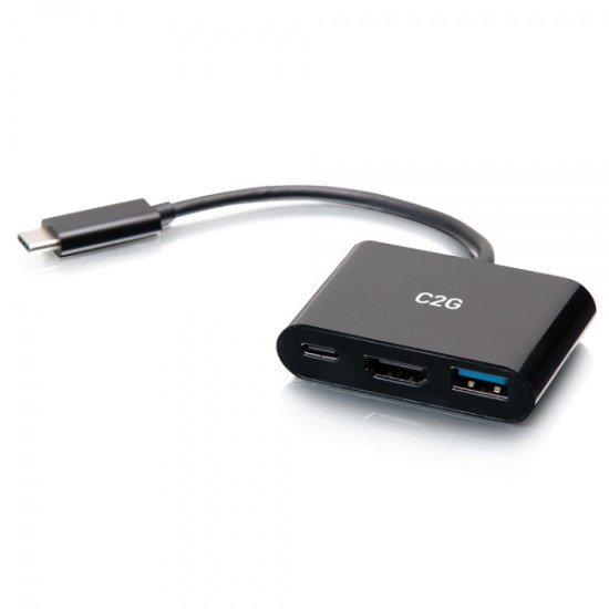 C2G Mini station d'accueil USB-C 3 en 1 avec HDMI, USB-A et USB-C, alimentation électrique jusqu'à 60 W - 4K 30 Hz