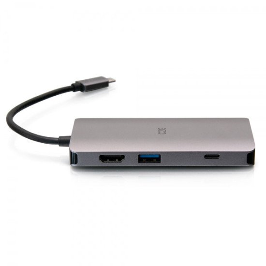 C2G Mini station d'accueil USB-C 8 en 1 avec HDMI, 2 USB-A, Ethernet, lecteur de carte SD et USB-C, alimentation électrique jusqu'à 100 W - 4K 30 Hz