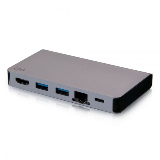 C2G Station d'accueil compacte USB-C 5 en 1 avec HDMI, 2 USB-A, Ethernet et USB-C, alimentation électrique jusqu'à 100 W - 4K 30 Hz