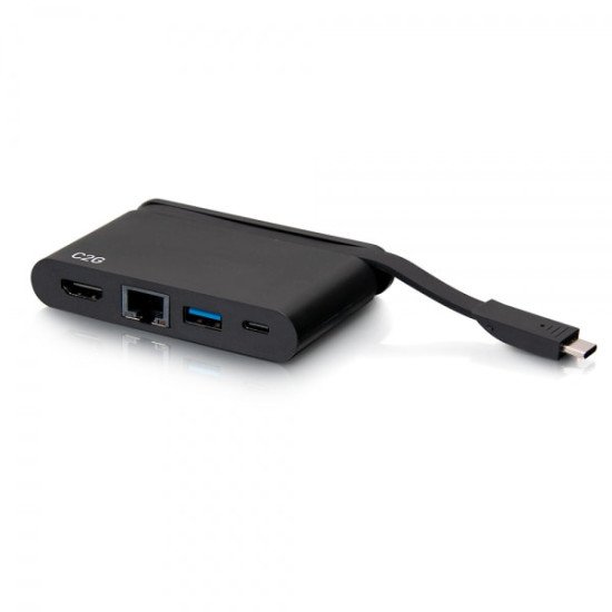 C2G Station d'accueil compacte USB-C 4 en 1 avec HDMI, USB-A, Ethernet et USB-C, alimentation électrique jusqu'à 100 W - 4K 30 Hz