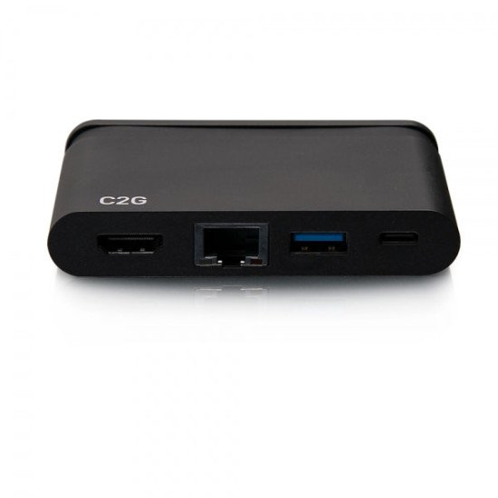 C2G Station d'accueil compacte USB-C 4 en 1 avec HDMI, USB-A, Ethernet et USB-C, alimentation électrique jusqu'à 100 W - 4K 30 Hz