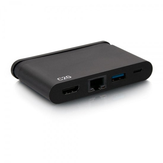 C2G Station d'accueil compacte USB-C 4 en 1 avec HDMI, USB-A, Ethernet et USB-C, alimentation électrique jusqu'à 100 W - 4K 30 Hz