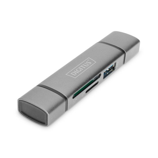 Digitus DA-70886 lecteur de carte mémoire Aluminium USB 3.2 Gen 1 (3.1 Gen 1) Type-A/Type-C