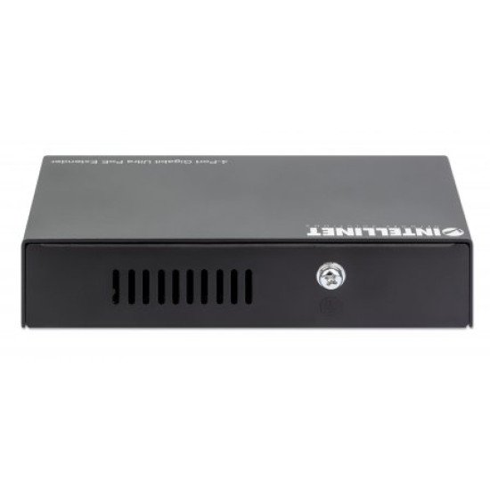 Intellinet Prolongateur Ultra PoE Gigabit 4 ports, extension PoE jusqu'à 100 m, budget PoE 90 W, 4 ports PSE jusqu'à 30 W, compatible IEEE 802.3bt/at/af, boîtier métal, Alimentation par Ethernet, Power Over Ethernet, garantie de 3 ans