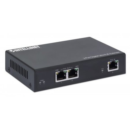 Intellinet Prolongateur Ultra PoE Gigabit 2 ports, extension PoE jusqu'à 100 m, budget PoE 60 W, 2 ports PSE de 30 W chacun, compatible IEEE 802.3bt/at/af, boîtier métal, Alimentation par Ethernet, Power Over Ethernet, garantie de 3 ans