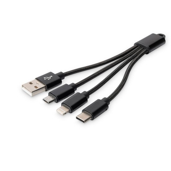Digitus Câble de charge 3 en 1, USB A - Lightning + Micro USB + USB-C