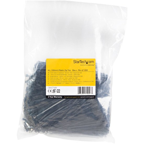 StarTech.com Colliers de Serrage 10 cm Noirs - Largeur 2 mm - Diam. faisceau 22 mm - Résistance traction 8 kg - Fermeture glissière autobloquante nylon avec pointe incurvée - 94V-2/UL -1000 pcs StarTech.com Colliers de Serrage 10 cm Noirs - Largeur 2 mm - Diam. faisceau 22 mm - Résistance traction 8 kg - Fermeture glissière autobloquante nylon avec pointe incurvée - 94V-2/UL -1000 pcs