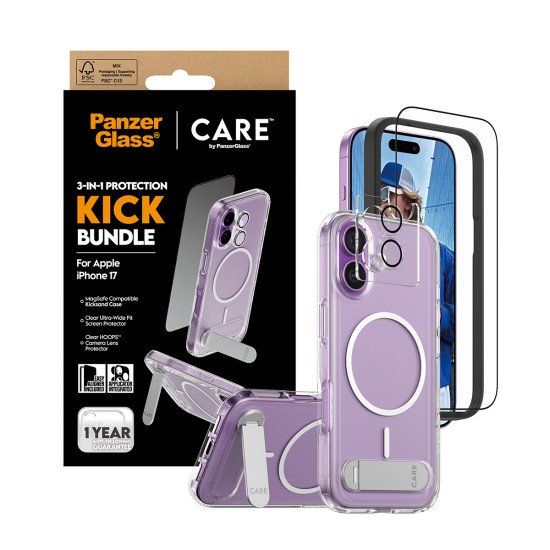 PanzerGlass ® | CARE by ® 3-in-1 Feature Kick Bundle iPhone 17 Protection d'écran transparent Apple 1 pièce(s)