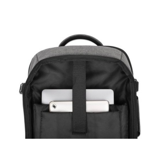 Manhattan Sac à dos de voyage Rome 17,3", 2 compartiments (PC jusqu'à 17,3" + tablette jusqu'à 11"), format cabine avion, 40 L, multiples poches, 3 pochettes souples, 2 poignées, bretelles escamotables, gris clair