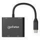 Manhattan Adaptateur USB-C vers double HDMI + USB-A, double 4K@30Hz ou 4K@60Hz (un écran), PD 100 W, 480 Mbit/s (USB 2.0), câble 15 cm, noir, garantie 3 ans