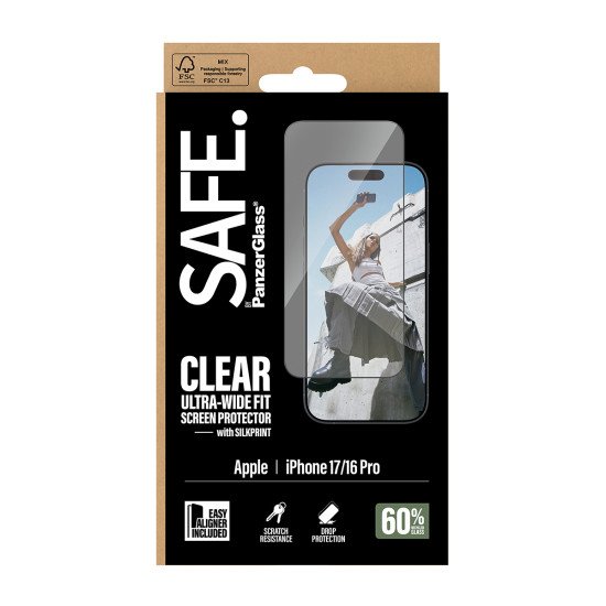 PanzerGlass SAFE. by ® Screen Protector w. Black Frame iPhone 17 | 16 Pro | Ultra-Wide Fit w. EasyAligner Protection d'écran transparent Apple 1 pièce(s)