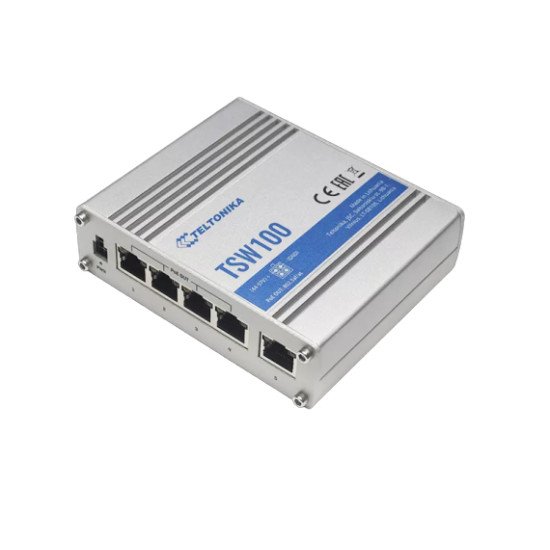 Teltonika TSW100 commutateur réseau Gigabit Ethernet (10/100/1000) Connexion EthernetPOE Bleu, Métallique