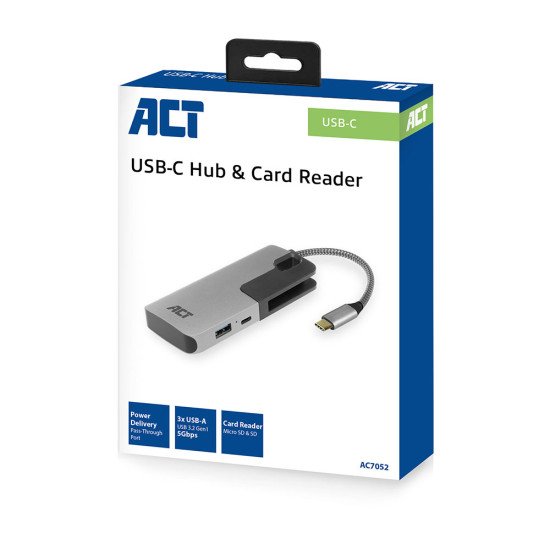 ACT AC7052 hub & concentrateur USB 3.2 Gen 1 (3.1 Gen 1) Type-C 5000 Mbit/s Noir, Gris