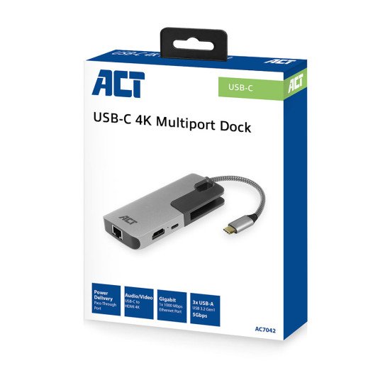 ACT AC7042 station d'accueil Avec fil USB 3.2 Gen 1 (3.1 Gen 1) Type-C Noir, Gris