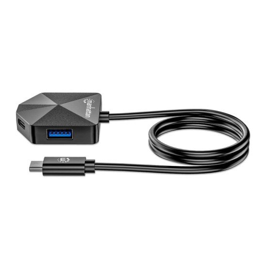Manhattan Dock/hub combo USB-C & USB-A, 4 ports : 2x USB-A + 2x USB-C, 5 Gbit/s (USB 3.0), forme inclinée pour accès facile, Alimenté par USB (aucune alimentation externe requise)