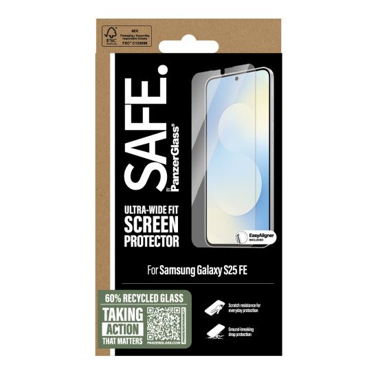 PanzerGlass SAFE. by ® Screen Protector Samsung Galaxy S25 FE 5G | Ultra-Wide Fit w. EasyAligner Protection d'écran transparent 1 pièce(s)